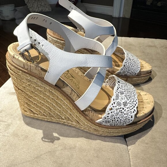 salvatore ferragamo white ladies espadrilles wedges 7.5 - Picture 1 of 8